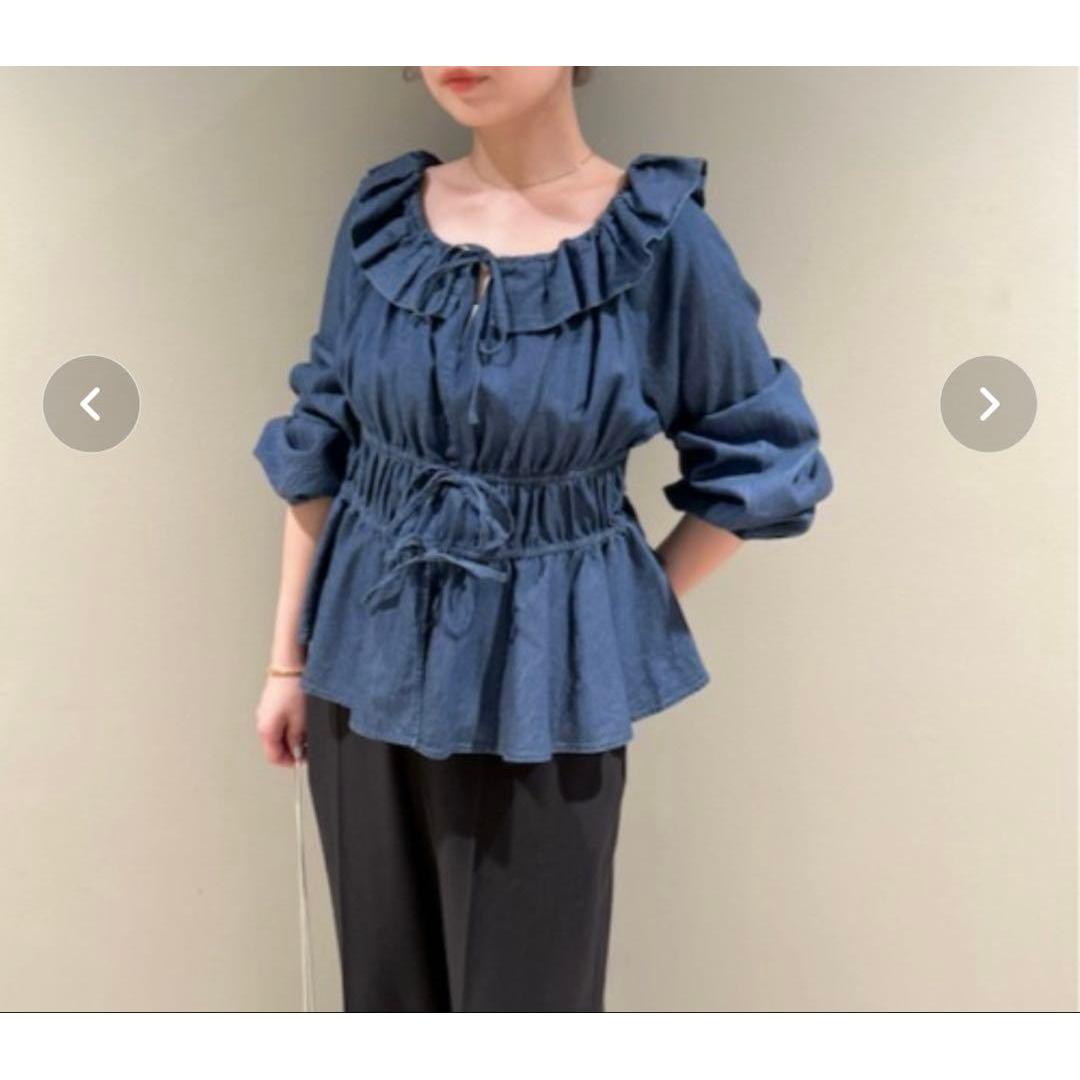 Lily Brown Volume Frill Blouse Indigo Blue Good Condition