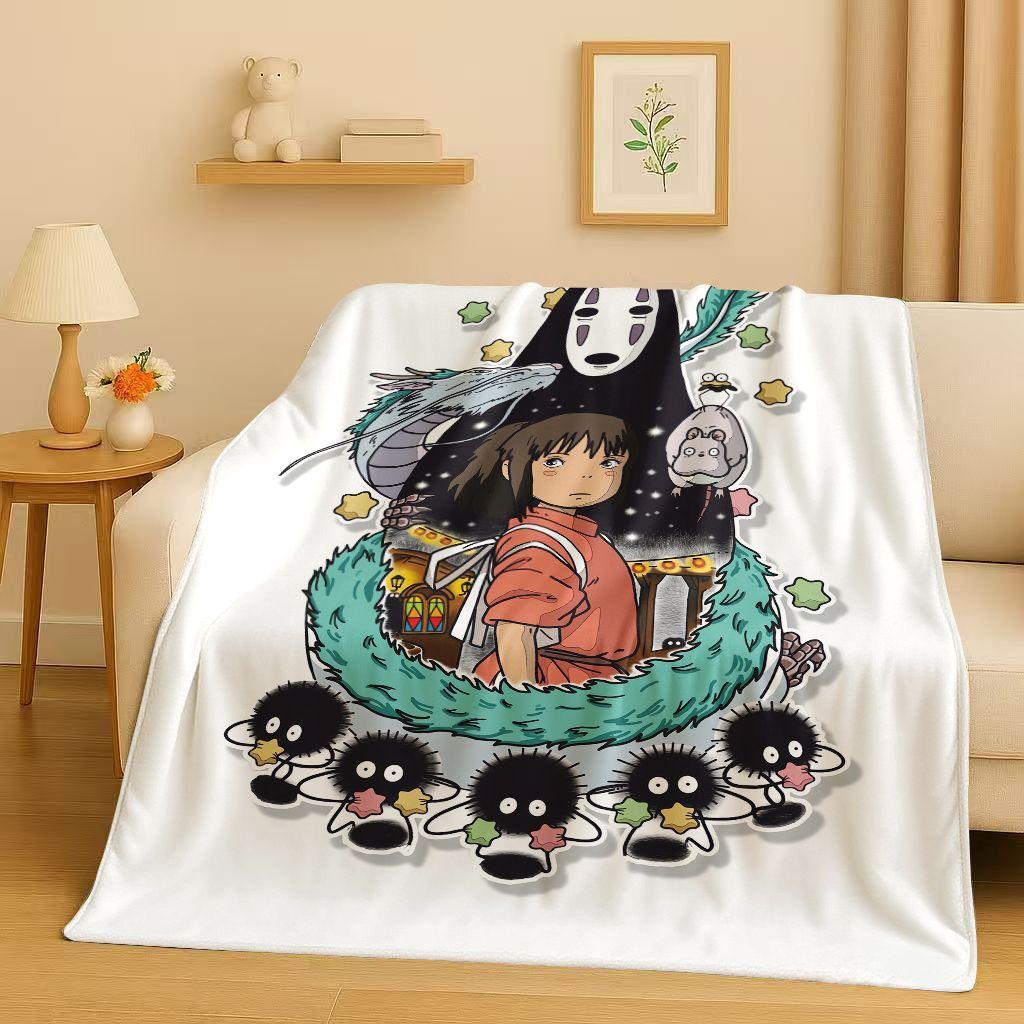 3D Retro Cartoon Spirited Away No Face Man Flannel Blanket,Ultra Soft Warm Plush Throw for Home Bedroom Bed Sofa Cover Kid Gift