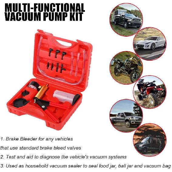 Vacuum pistol pump test kit, portable durable aluminum vacuum gauge manual vacuum pressure pump brake fluid discharge kit