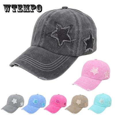 Vintage Washed Baseball Cap mit glänzendem Sternen-Patch – verstellbar, Sonnenschutz & stylisch für die Freizeit im Freien