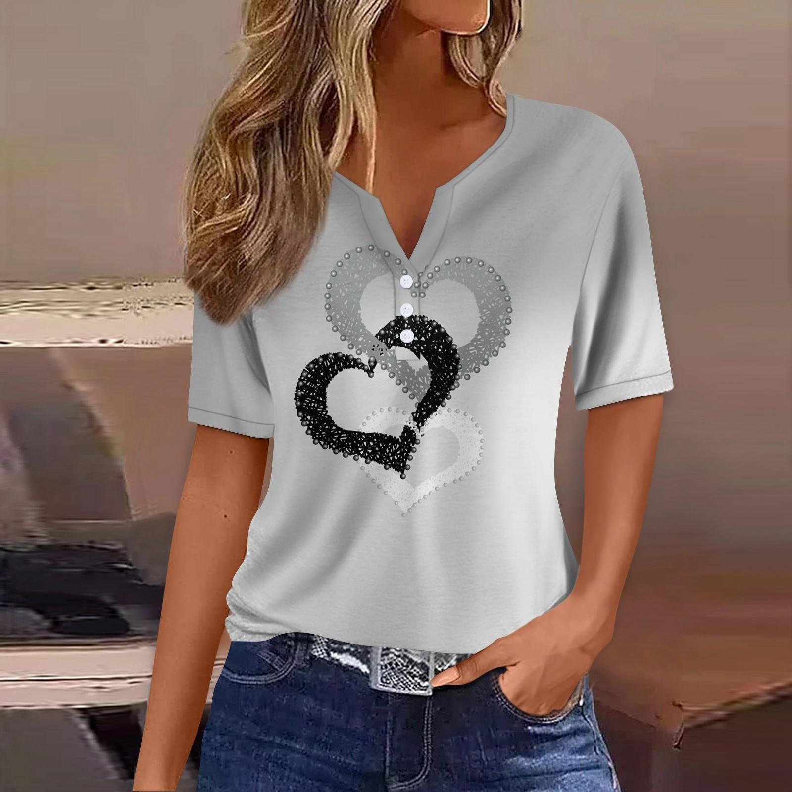 Жен. Футболка Футболка С принтом Пуговицы С короткими рукавами Повседневные Выходные Мода — фото 10