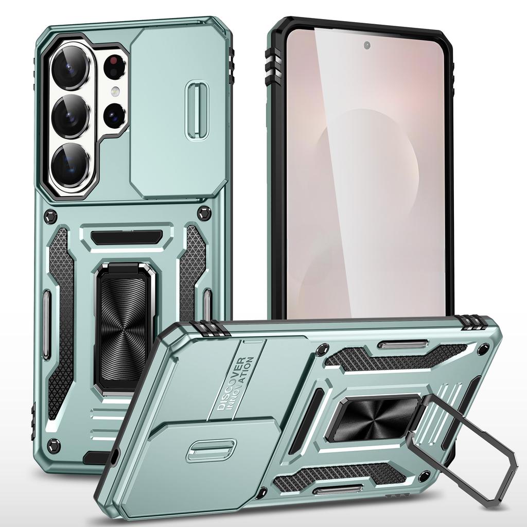 For Samsung Galaxy S26 Ultra Case Kickstand Slide Lens Lid PC + TPU Drop-Proof Phone Cover
