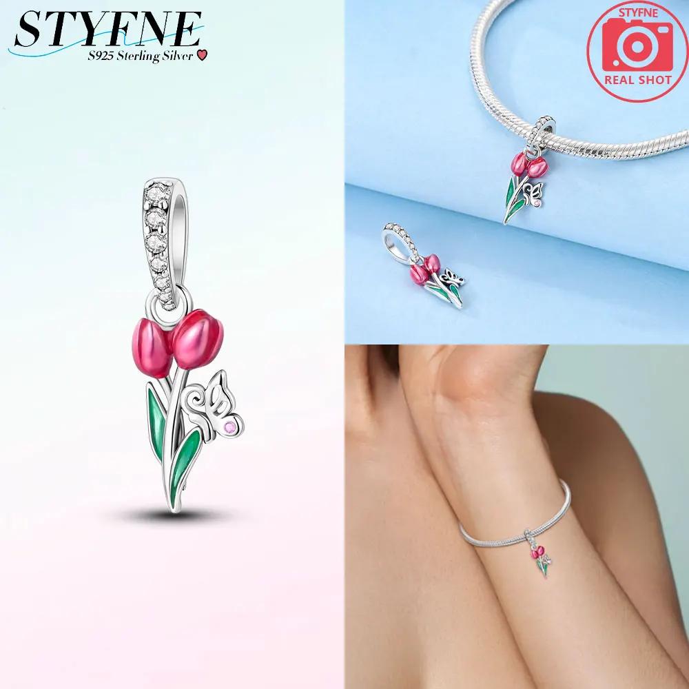 Charms Beads Pendant Lotus Tulip Rose Carnation Flower Series Original Copper Bead Fit Bracelets Women Jewelry Gift