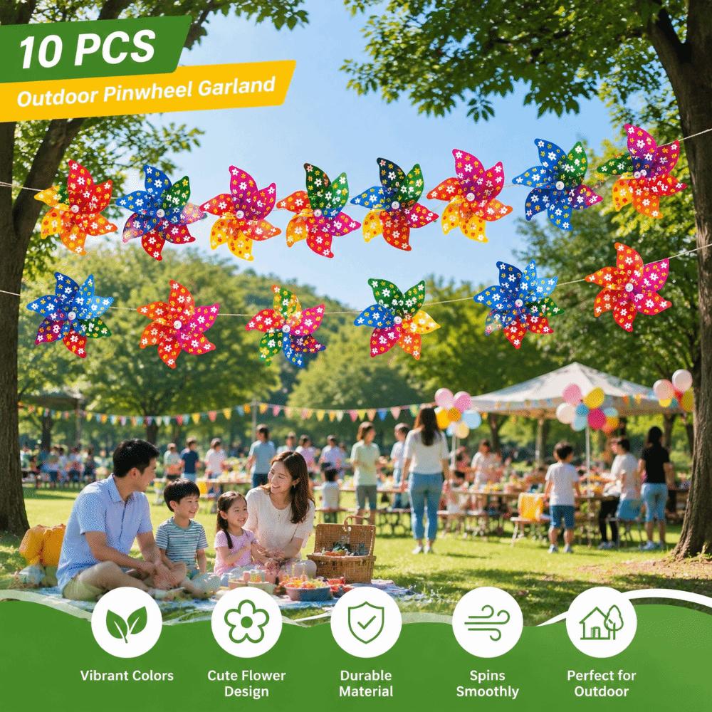 3D Flower Colorful Windmill String Mounted Bird Repeller Spinning Outdoor Pinwheel  Garden Yard