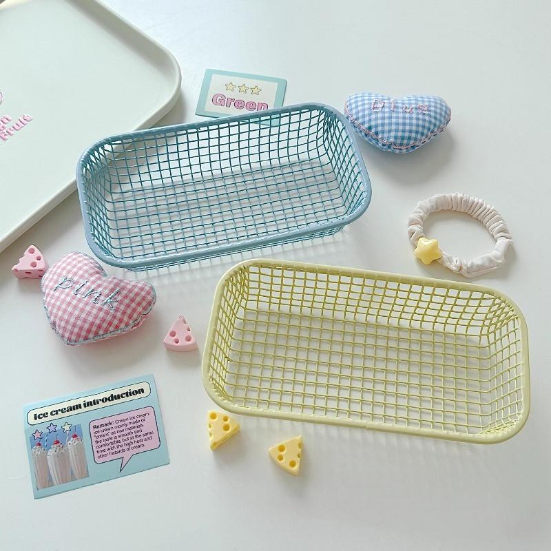 4pcs Cream Iron Wire Storage Basket Set Kawaii Desk Organizer Photo Prop Decoration Stationery Cosmetics Organizer Shelf Baskets