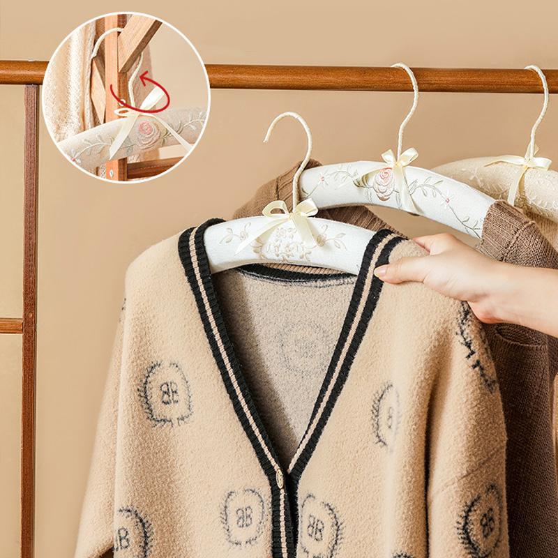 1Pc Wedding Clothes Hanger Photo Props Storage Full Dress Fabric Creative Embroidery Pattern Bow Ribbon