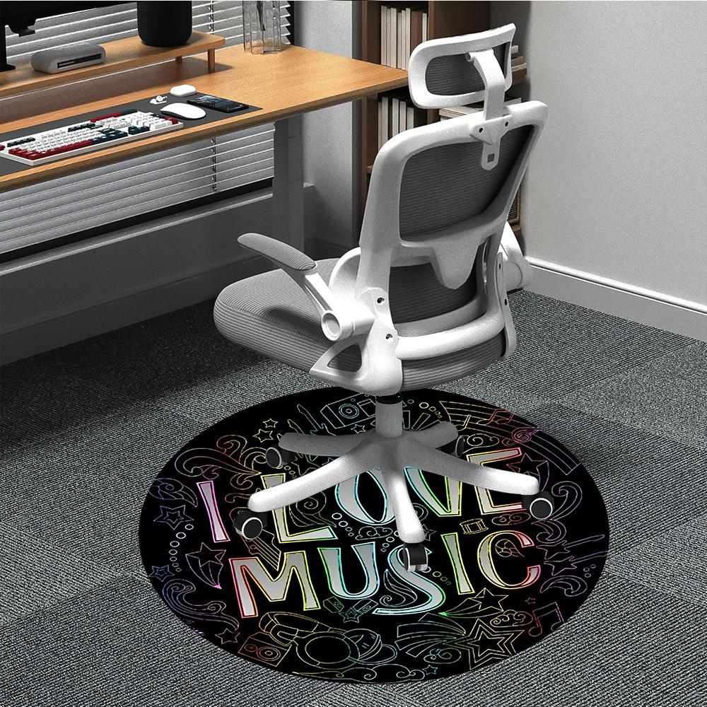 1pc Music Lovers Chair Carpet for Office, Round Polyester Mat, Indoor Decor for Office, Easycare Fabric, Washable Non-slip Area Carpet