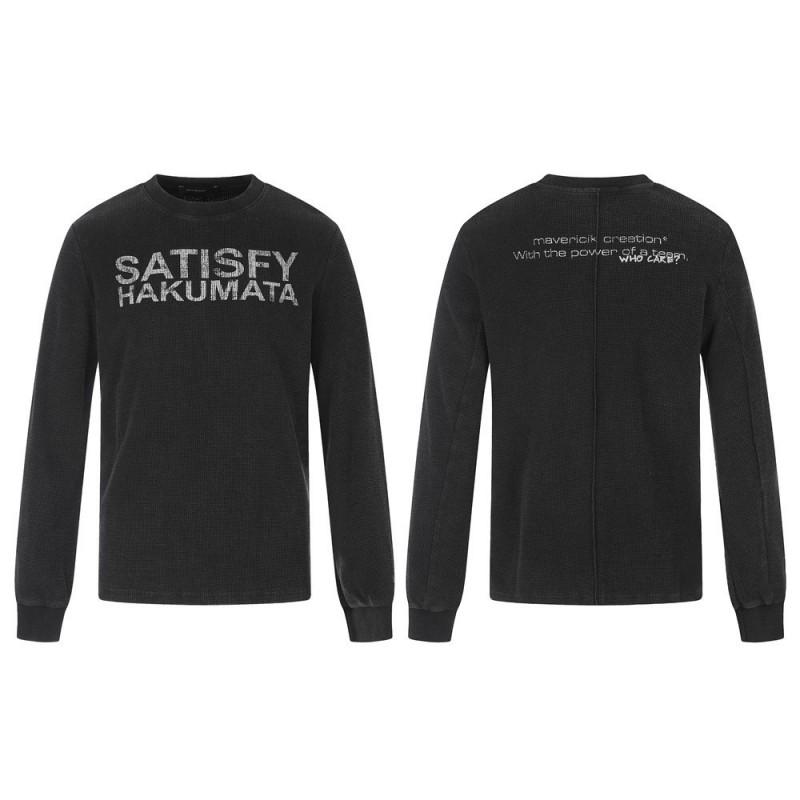 Mens Long Sleeve T Shirt Letter Print Waffle Knit Casual Loose Fit Streetwear Top