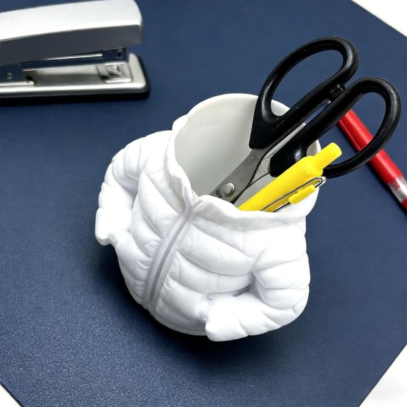 Fun Down Jacket Shape 3D Printed Plastic Pen Storage Holder Materials Box for Reducing Clutter Home Office Decors