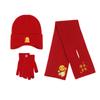 Milk Dragon New Red Set Windproof and Warm German Velvet Self-Heating Knitted Hat Scarf Gloves Three-piece Set