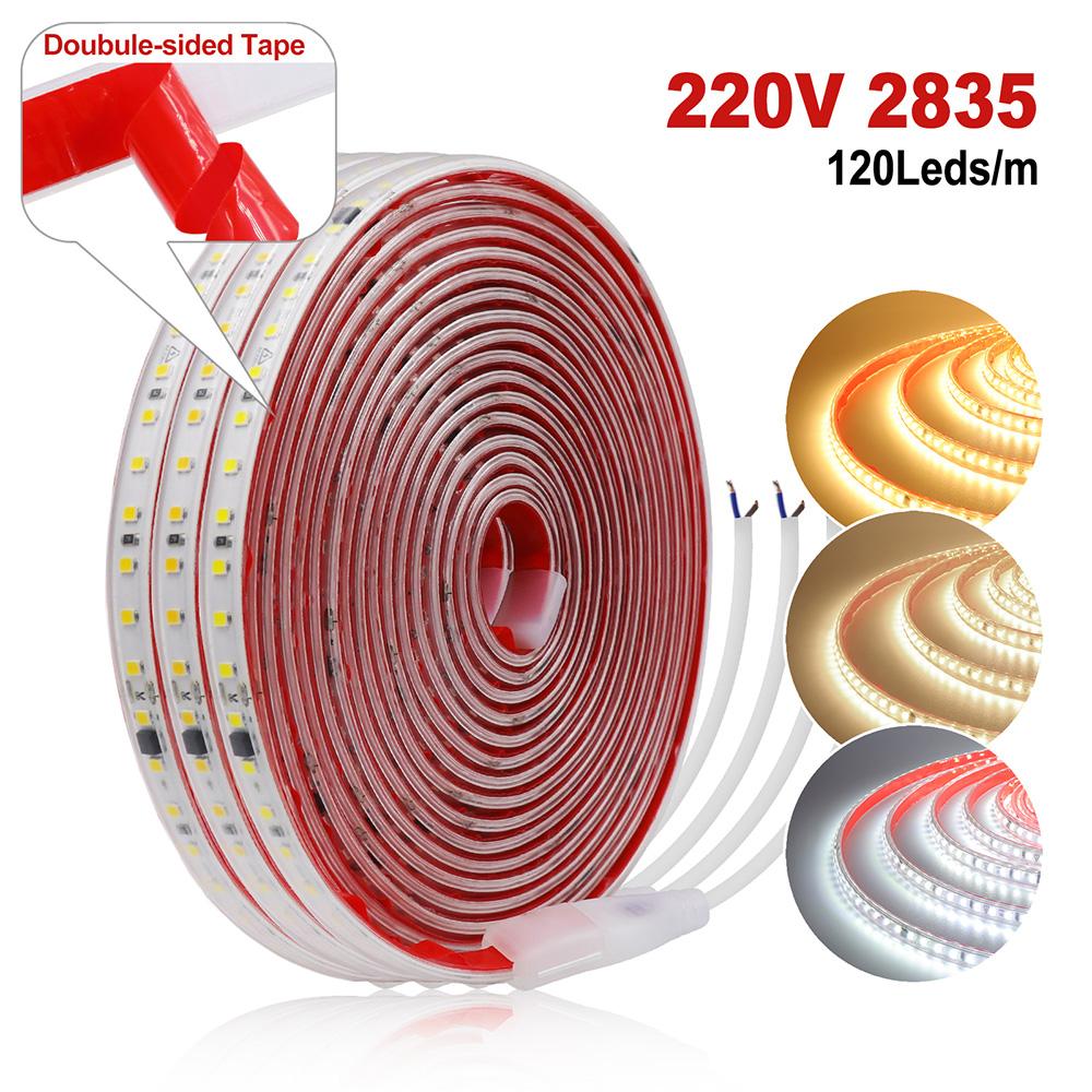 AC 2835 Led Strip Lights Dimmable 220V 230V 120 LEDs/m 0.5m 1m 2m 5m 10m 20m 50m Waterproof High Brightness Diode Tape Adhesive