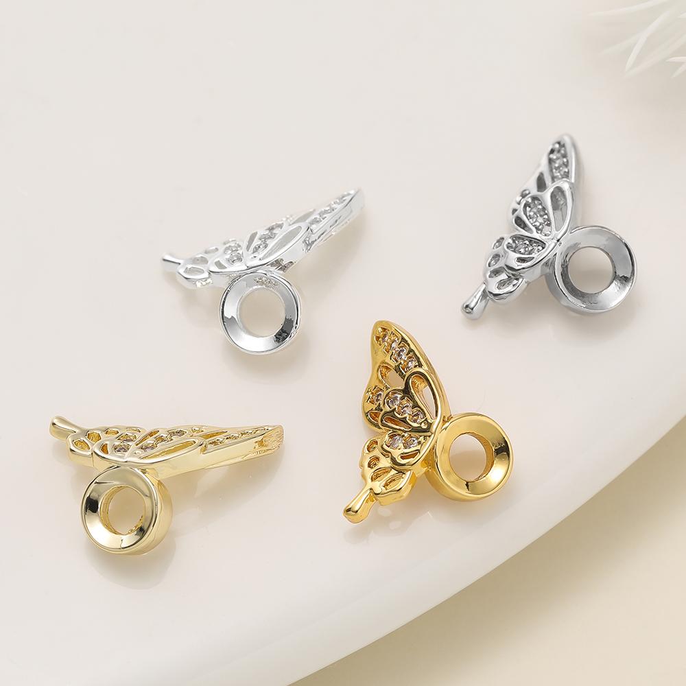 1Pcs 14/18K Gold Color Plated Butterfly Wings Spacer Beads with Zircon for DIY Bracelet Necklace Jewelry Making Accessories