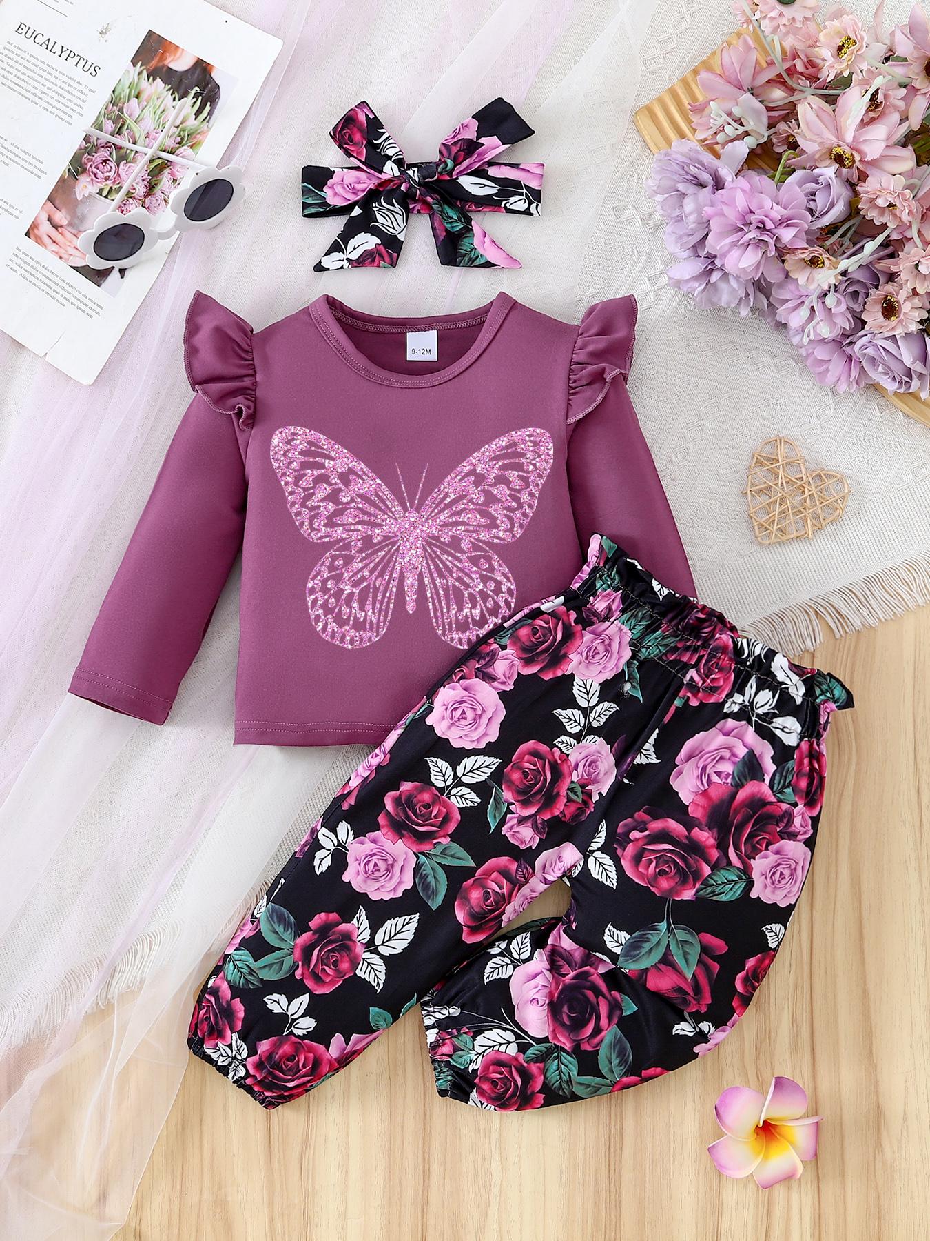 

Набор из 3 предметов: детский ромпер с мультяшным принтом и брюки 9M фиолетовый