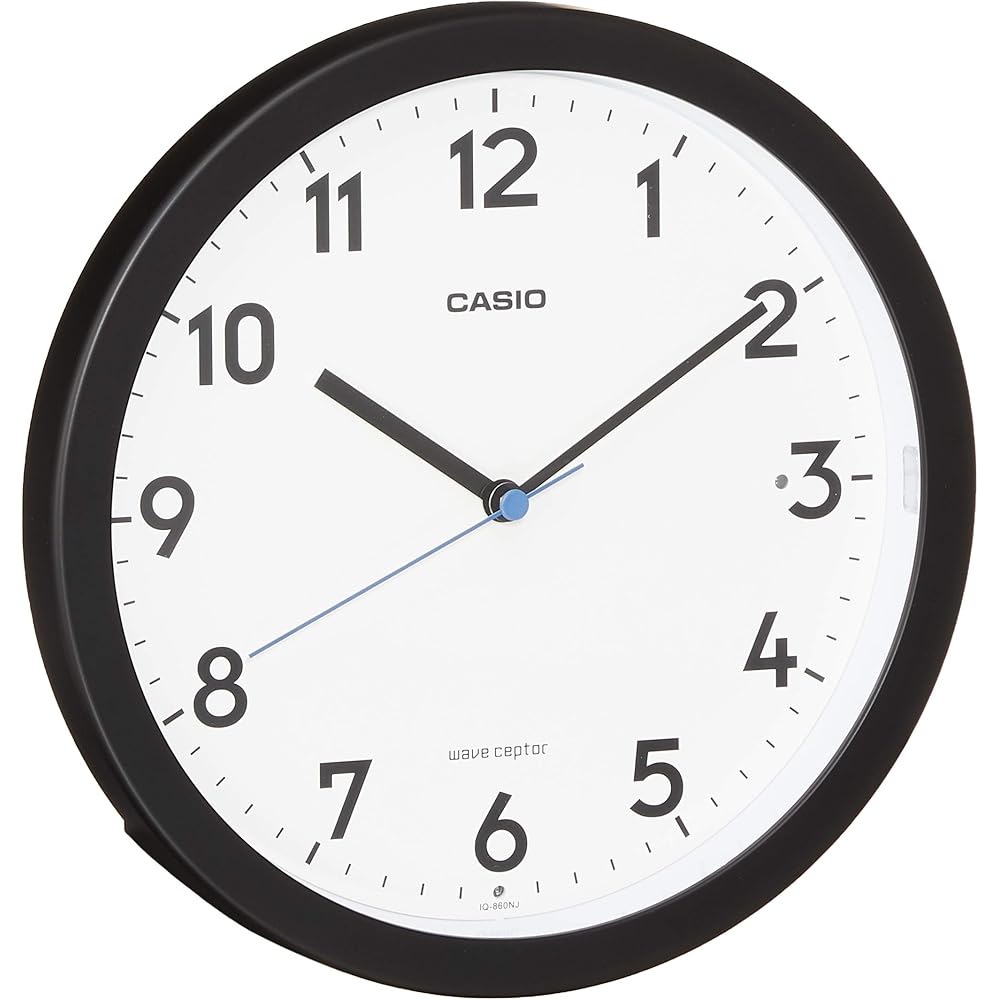 CASIO Wall Clock, Radio-Controlled, Black, Analog, Auto-Illuminated, Nighttime Second Hand Stop, ...
