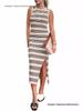 Hot-Selling European & American Summer Striped Knit Tank Dress with Side Slit
