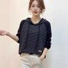 Women's Autumn Striped Hooded Sweatshirt: Versatile, Slimming Korean-Style Casual Loose Fit with Patchwork Detail