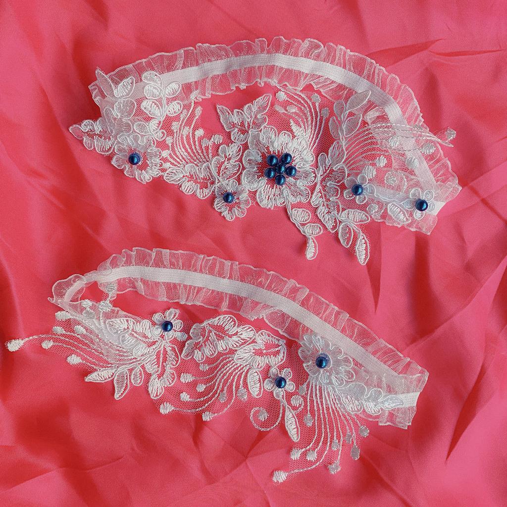 Wedding Dress Decoration Leg Ring Stockings Garters Bride Leg Garter Sexy Lace Women Socks Ring Thigh Bands With Blue Pearl