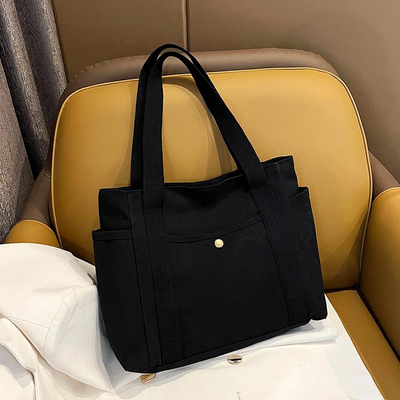 Women Canvas Shoulder Bags College Girl Books Handbag Cotton Cloth Fabric Commuting Zipper Purse Big Tote Ladies Shopping Bag