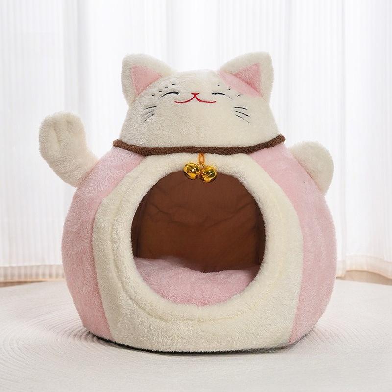 Kształt kota szczęścia gniazdo dla kota jesienno-zimowe ciepłe dom kota szczęścia półzamknięty mały i średni kojec gniazdo dla zwierząt