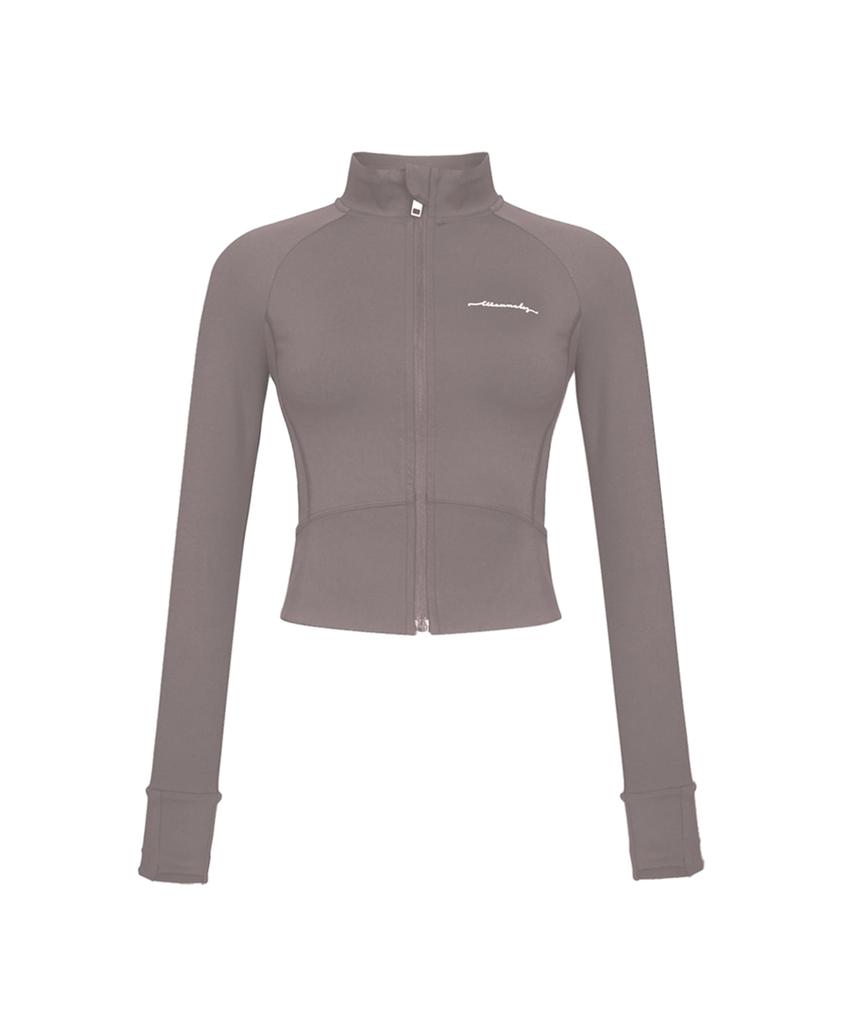 WANNABEZFIT Lettering Zip-Up Crop Jacket Warm Gray