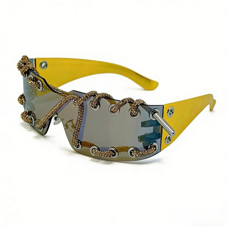 Cyberpunk Y2K Frameless Punk Flash Diamond Sunglasses Metal Ring Rivet Retro Futuristic Party Sunglasses