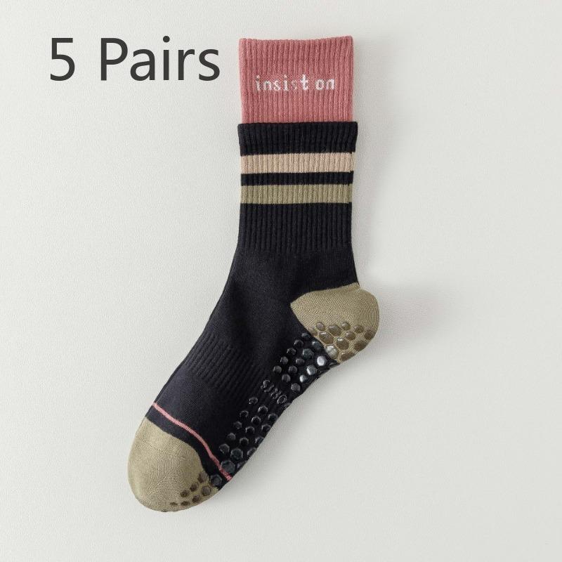 

5 пар женских профессиональных фитнес-носков средней длины для весны и лета для пилатеса, упражнений, йоги 5 Pairs чёрный