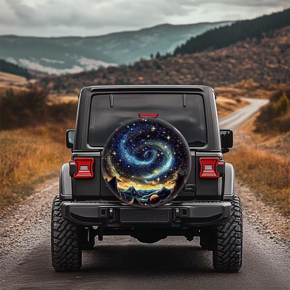 1pc, Starry Sky Cosmic Swirl Printed Car Spare Tire Cover, Creative And Quirky Spare Tire Cover, Multifunctional Spare Tire Cove
