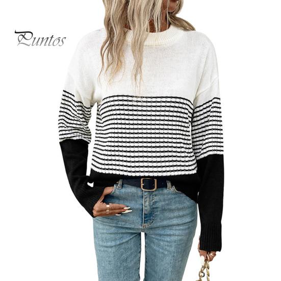 

Женский свитер с круглым вырезом и длинным рукавом, контрастный цвет, вязаные топы, свободный крой, эластичный повседневный трикотаж, повседневная одежда S белый