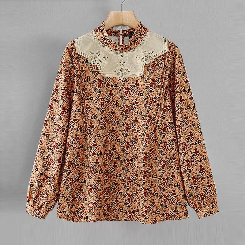 

ZANZEA Женские осенние блузки с воротником-стойкой и длинным рукавом с цветочным принтом оранжевый