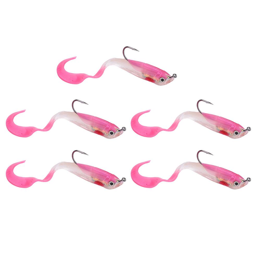 5PCS Fish Lures Artificial Fake Bait Soft Lures Seabass Fishing Tackle with Hook SO050-3