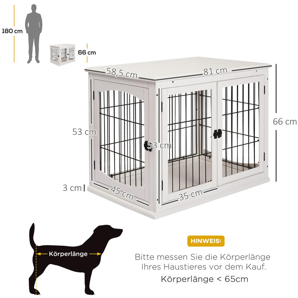Dog Crate Furniture, Puppy Crate End Table, Pet Kennel House with 2 Doors for Medium and Small Dogs, 81 X 58.5 X 66 Cm, White