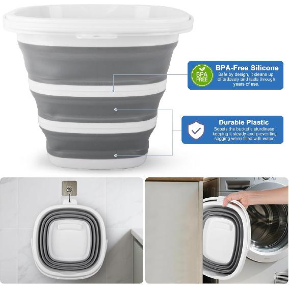 10L Collapsible Bucket for Cleaning, Portable Ice Bucket Water Pail for Space Saving, Foldable Sand Buckets with Handles for House Bathroom, Plastic