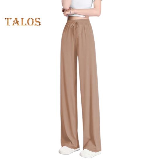 Women Pants Elastic High Waist Adjustable Drawstring Casual Trousers Solid Color Loose Fit Wide Leg Summer Thin Long Pants