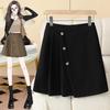 Plus Size Women's Irregular Pleated A-line Skirt with High Waist and Elastic Back - Spring/Autumn