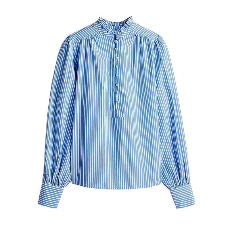 Spring New Women's Clothing Fashion Style Long Sleeves Fashion Casual Easiest for Match Pleated Collar Cotton Shirt 1270106