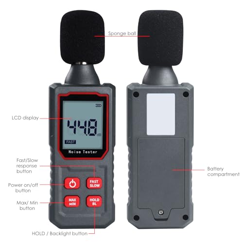 Ljudnivåmätare 30-130dB Handhållen ljudnivåmätare med kapacitiv mikrofon sensor HD bakgrundsbelysning Display Brusmätare Decibel Monitor
