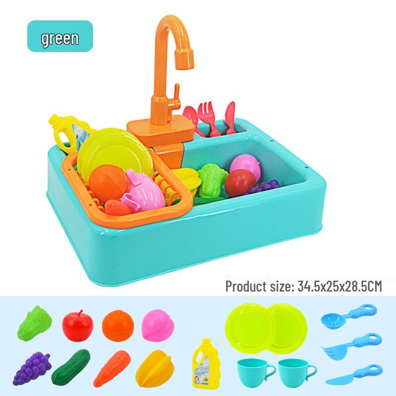 Kids' Automatic Dishwashing Sink Toy with Circulating Water for Play Kitchen