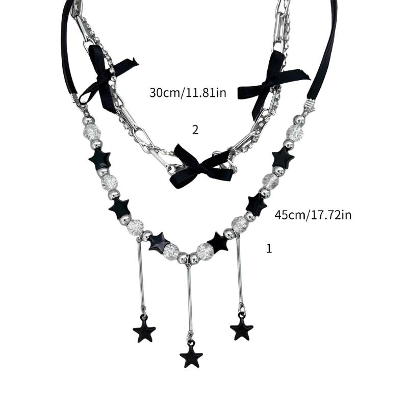 Bohemiean Star Fringe Clavicle Chain Dopamine Star Necklace Star Bowknot Choker Women Daily Outfits Delicate Jewelry