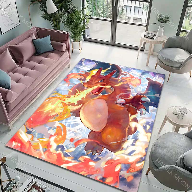 Japan Anime Pokémon Theme Rug with Charizard Print, Carpet for Living Room Kids Bedroom Mat Sofa Doormat Decor Mat Free Shipping
