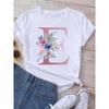 Letter combination fashion women's T-shirt pink flower letter font A-Z short sleeved top black T-shirt women