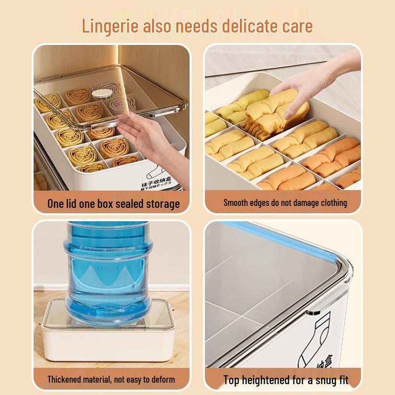 3-in-1 Underwear Organizer Box with Lid: Compartmentalized Storage for Panties, Socks, and Bras.