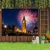 2D UK-Themen-Wandteppich, Big Ben mit Feuerwerk und Westminster Bridge