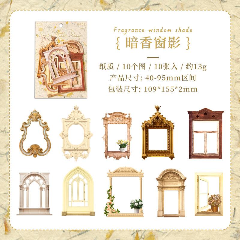 

10 pcs Fabric patterned flower window non-stick hand-written material decorative stickers hand made Collage material