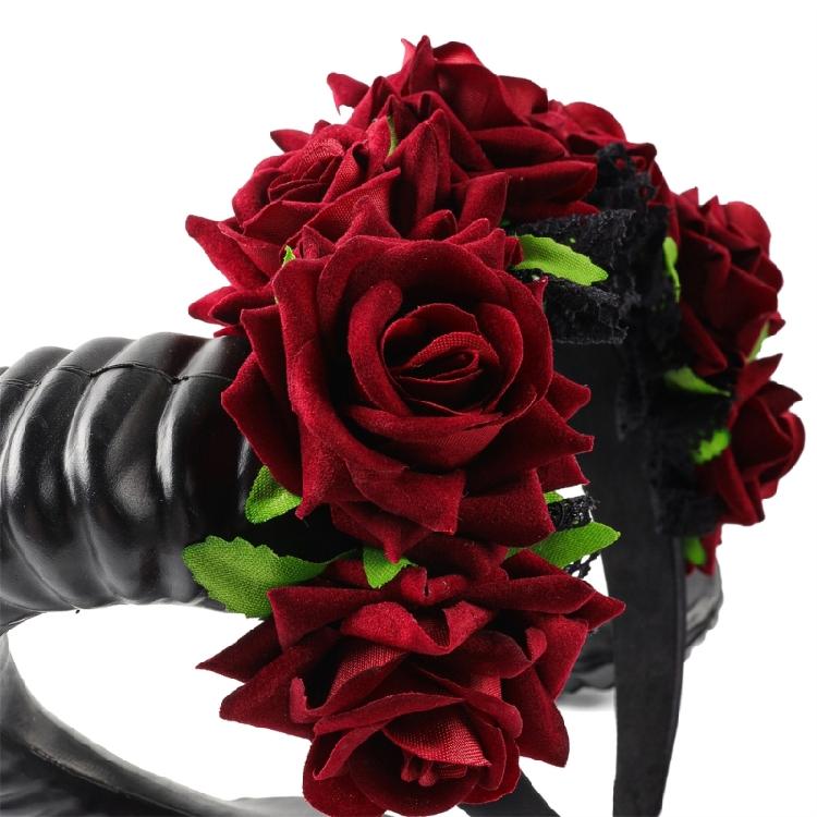 Ciemny Koronkowy Rogowy Różowy Nakrycie Głowy Kostium na Imprezę Halloweenową Gotycka Opaska do Włosów