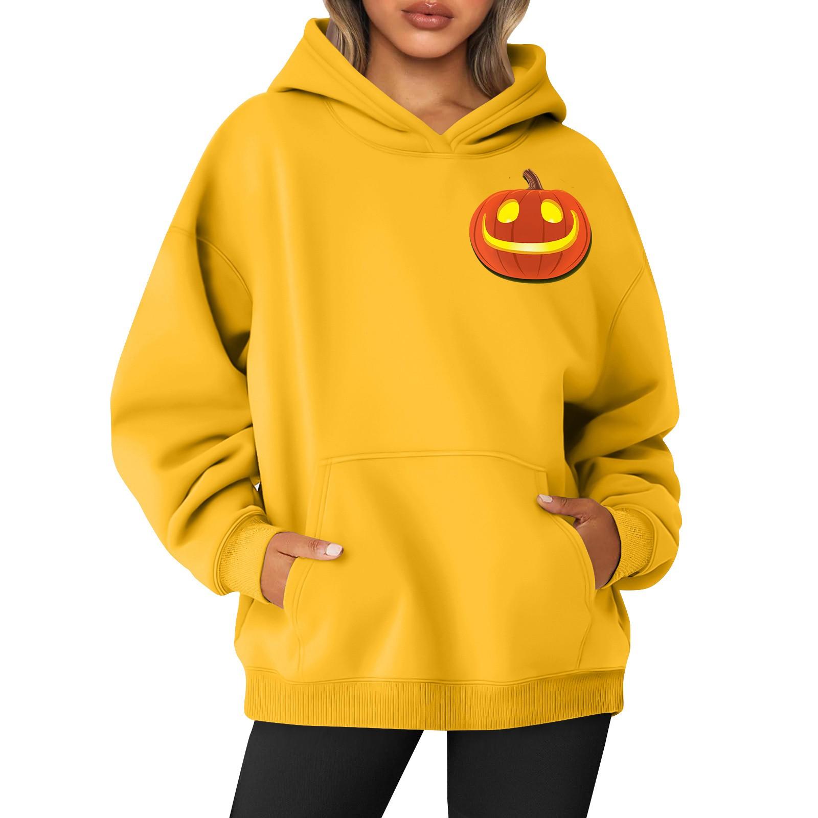 

Женская толстовка с капюшоном и круглым вырезом, длинными рукавами и принтом «Хэллоуин» XXXL жёлтый
