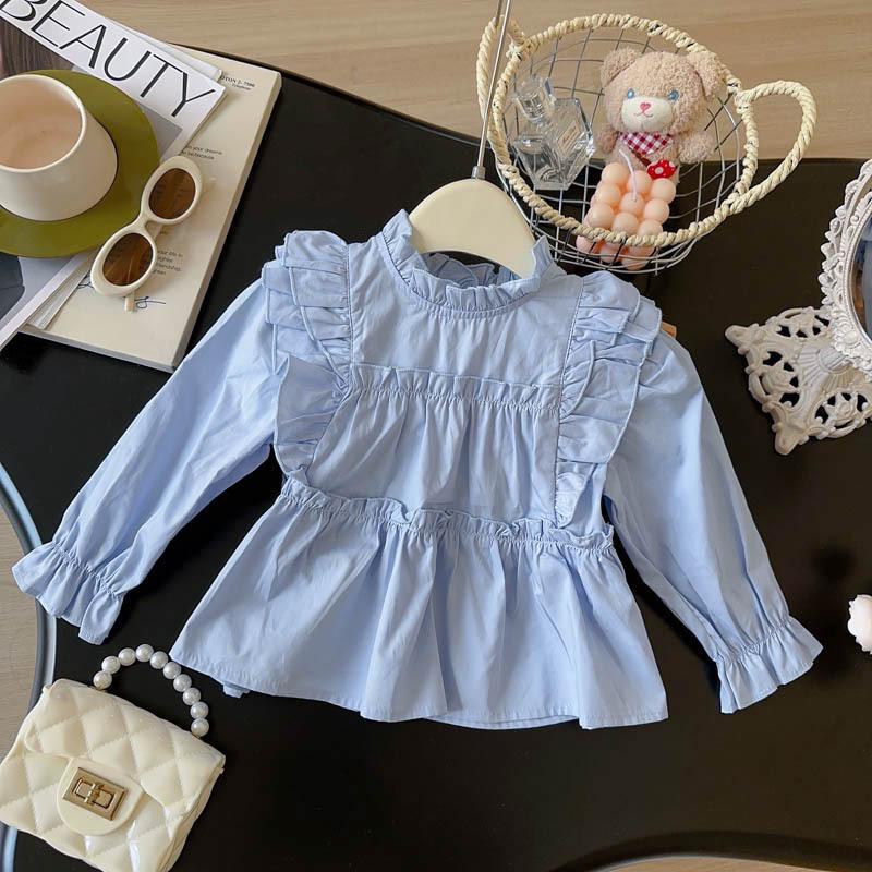 Girls' Stylish Ruffle Sleeve Shirt, Autumn & Spring Korean Fashion, Long Sleeve AQA031