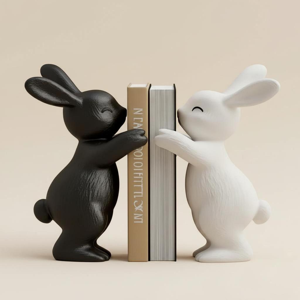 Nordic Rabbit Book Stand Artistic Decorative Statues Resin for Entryway