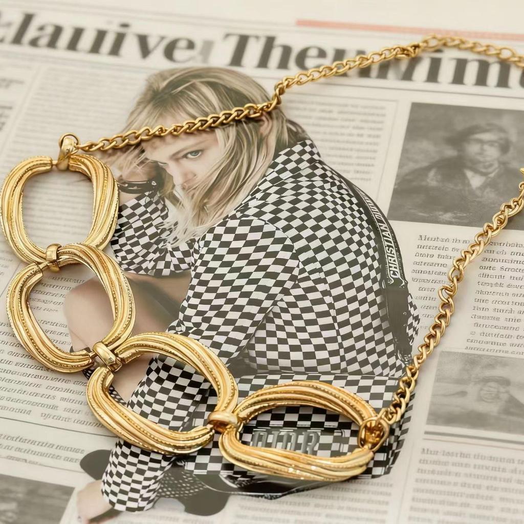 Trendy Geometric Metal Choker & Necklace Bracelet Set