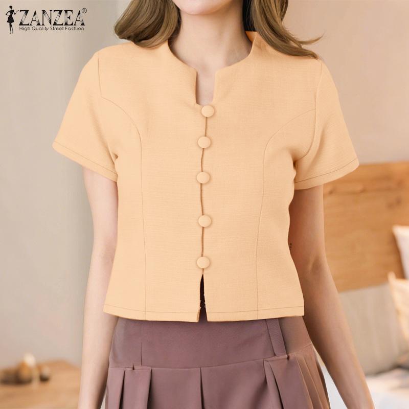 ZANZEA Women Summer Round Neck Casual Short Sleeve Blouse