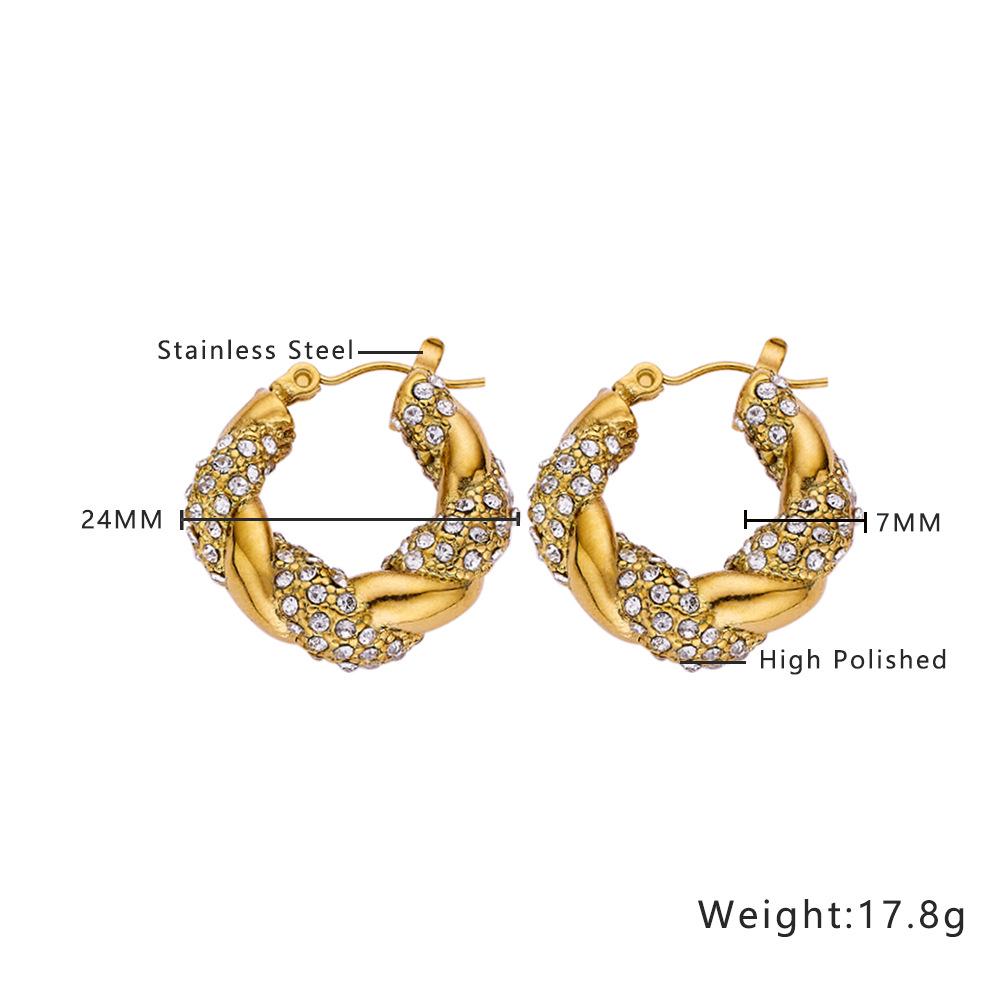 Gold Zirconia C-Shaped Twisted Stud Earrings for Women
